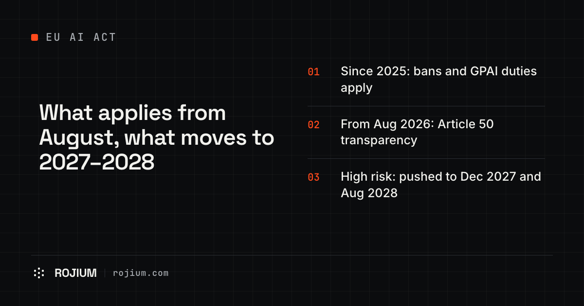 EU AI Act: what applies from 2 August and what moved to 2027–2028